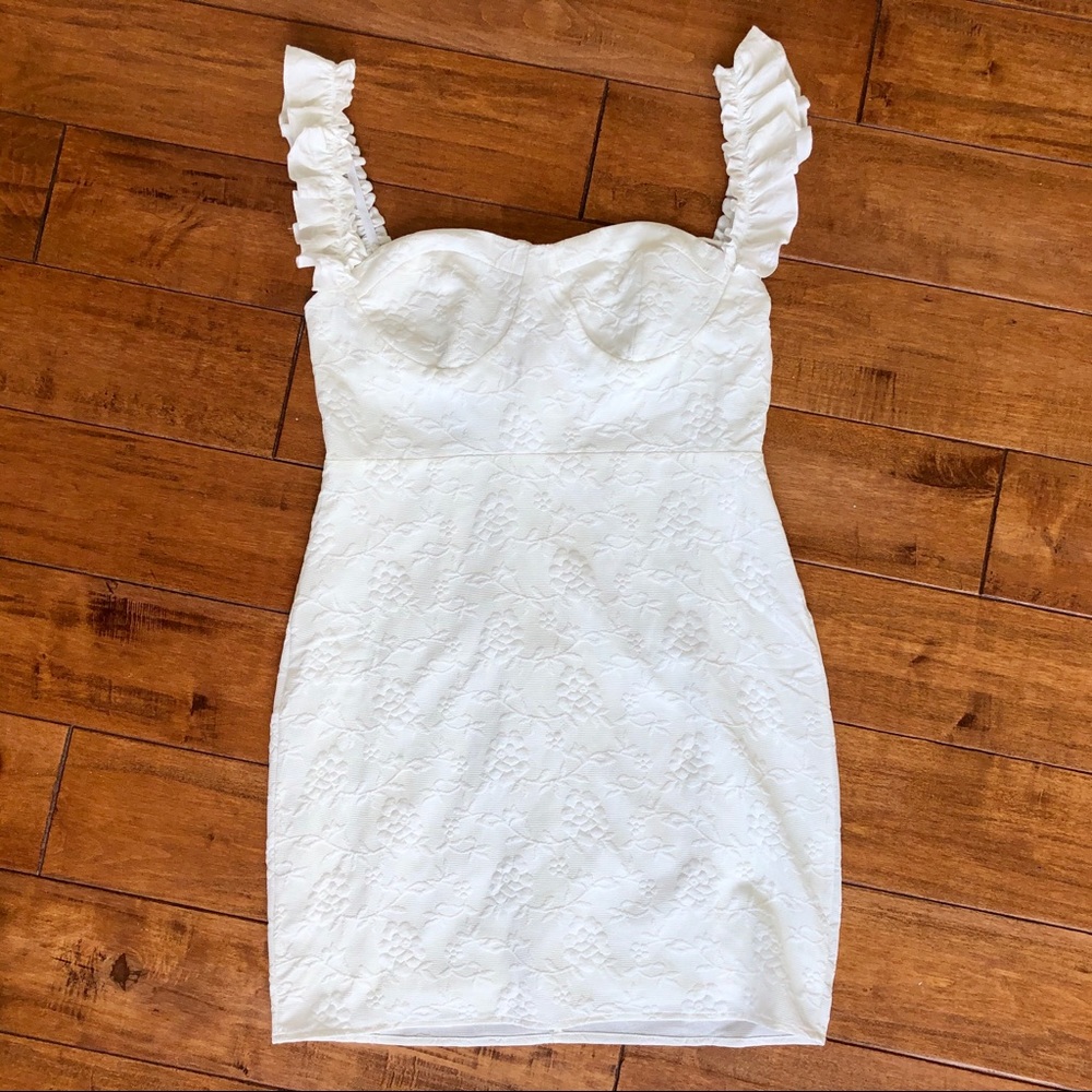 Lulu's White Ruffle Strap Floral Dress